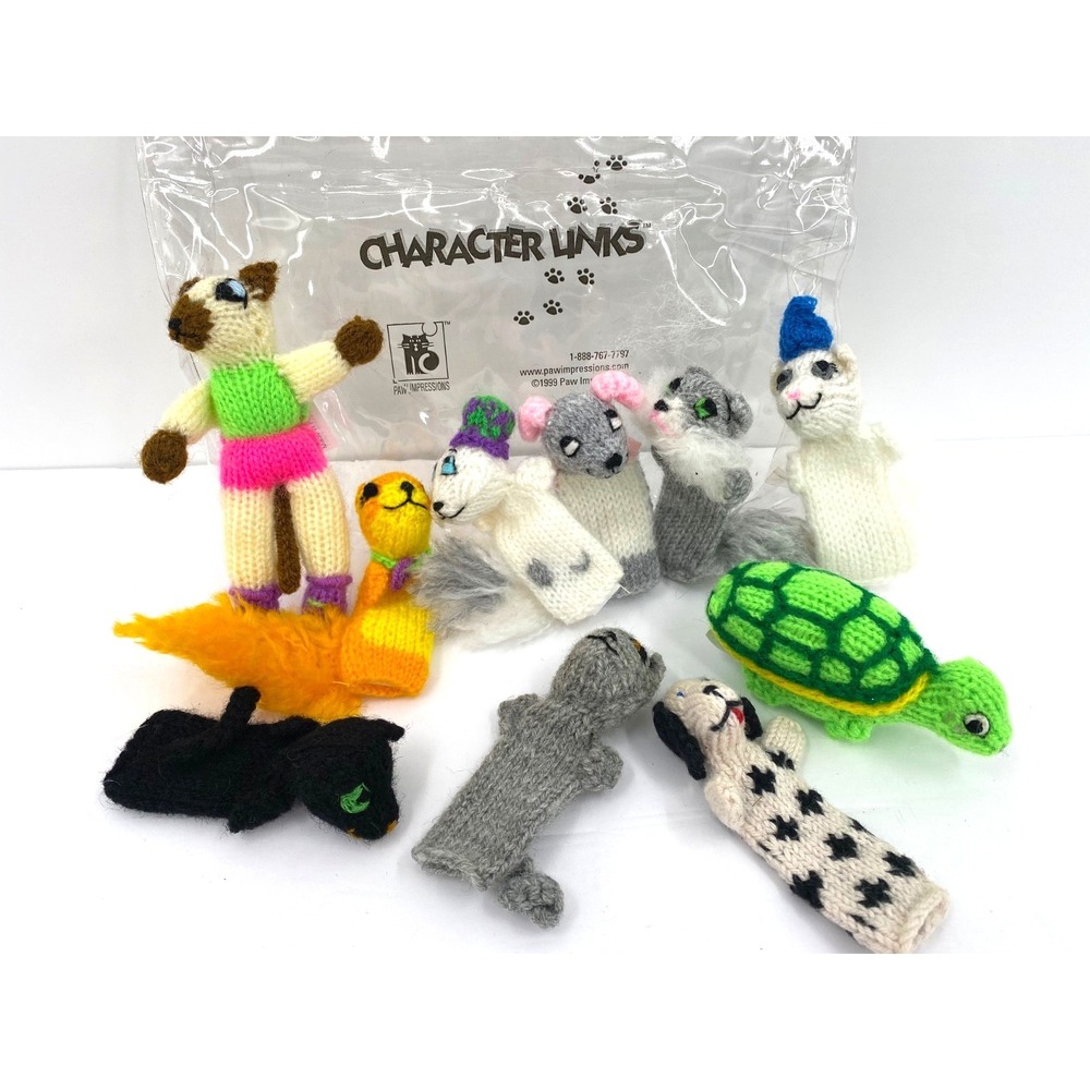 10 Knit Finger Puppets Turtle‎ Dog Mouse Squirrel Cats  Animal Colorful